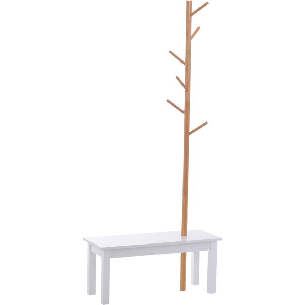 dechome 831dd3 appendiabiti con panca in bambù colore bianco e legno 80x30x180 cm - 831dd3