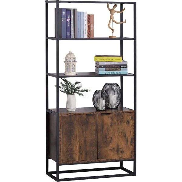 dechome 8380d7 libreria scaffale 3 ripiani legno design elevato telaio in metallo nero marrone - 8380d7