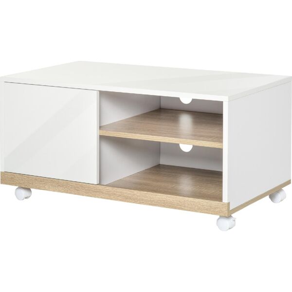 dechome d3394d mobile tv con 1 anta e vani aperti per tv fino 42'' con ruote 80x45x39.5 cm colore bianco lucido - d3394d