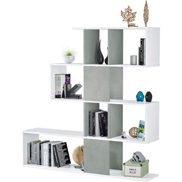 fores habitat 1l2251a libreria in legno 4 ripiani 145x29xh145 cm colore bianco / cemento - 1l2251a linea zig-zag