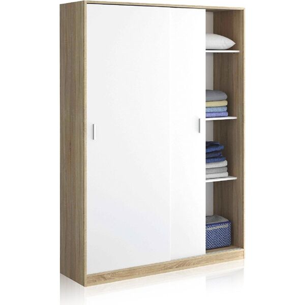 fores habitat max120f armadio 2 ante scorrevoli in legno 120x50x200h cm colore bianco / rovere - max120f linea lc