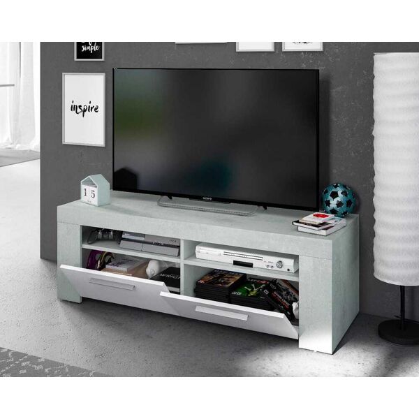 fores habitat 016621l mobile tv 2 ante in legno 120x42x40h cm colore bianco / cemento - 016621l linea ambit