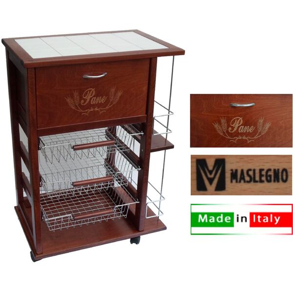 mas legno il177 carrello vesuvio porta pane + porta bottiglie colore noce - il177