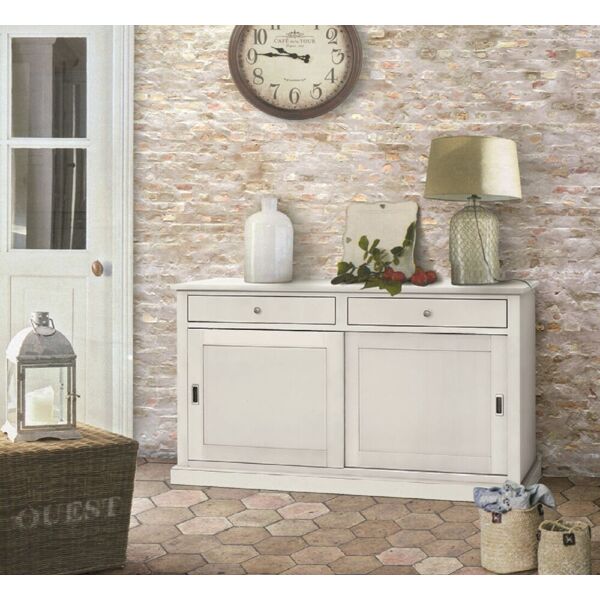 credenza classica due ante scorrevoli e due cassetti in legno bianco opaco