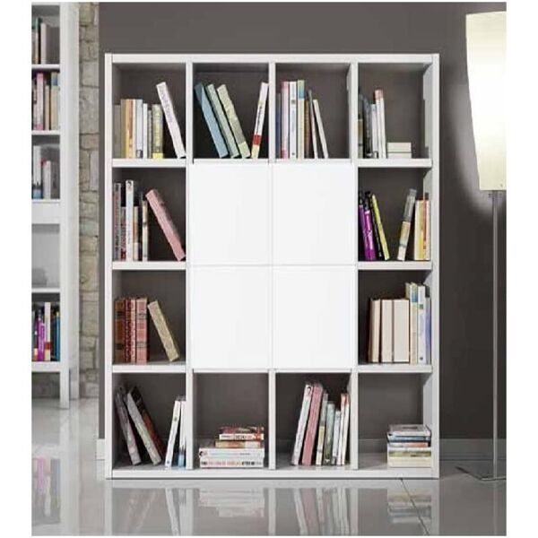 libreria bianco frassinato moderna in legno con 4 ante