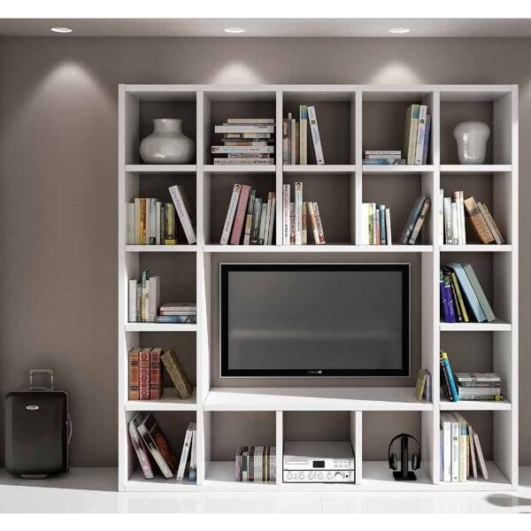 libreria e porta tv bianco frassinato 218x30x218 cm