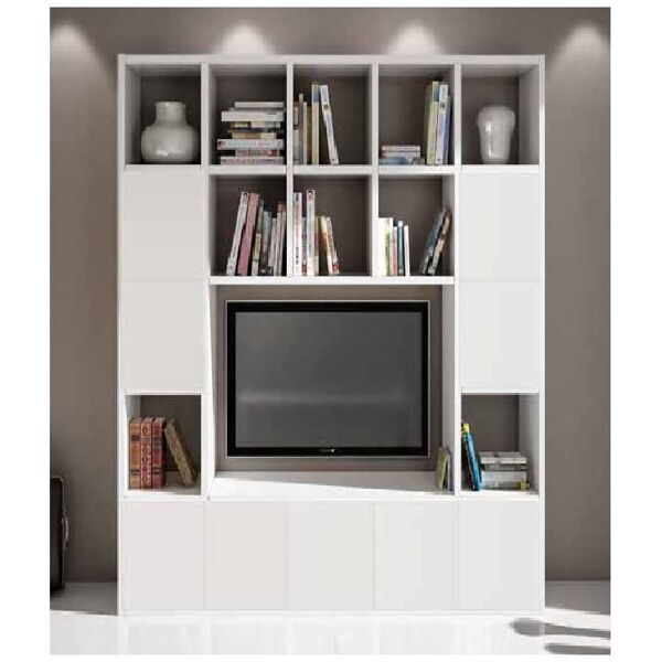 libreria e porta tv con 12 antine bianco frassinato 218x30x218 cm