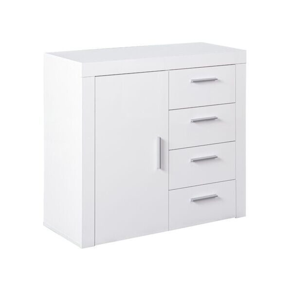 credenza 1 anta 4 cassetti in laminato bianco lucido