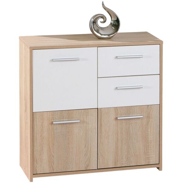 credenza 5 cassetti in laminato rovere e bianco