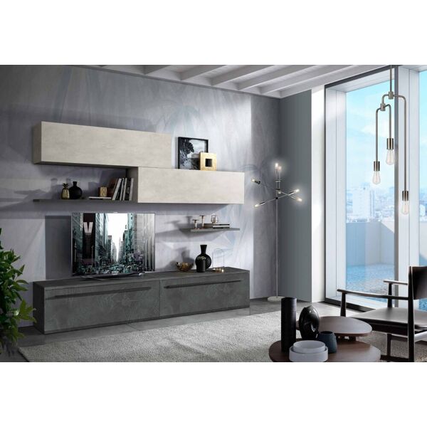 parete attrezzata soggiorno moderno grigio e antracite 240x45x206 cm