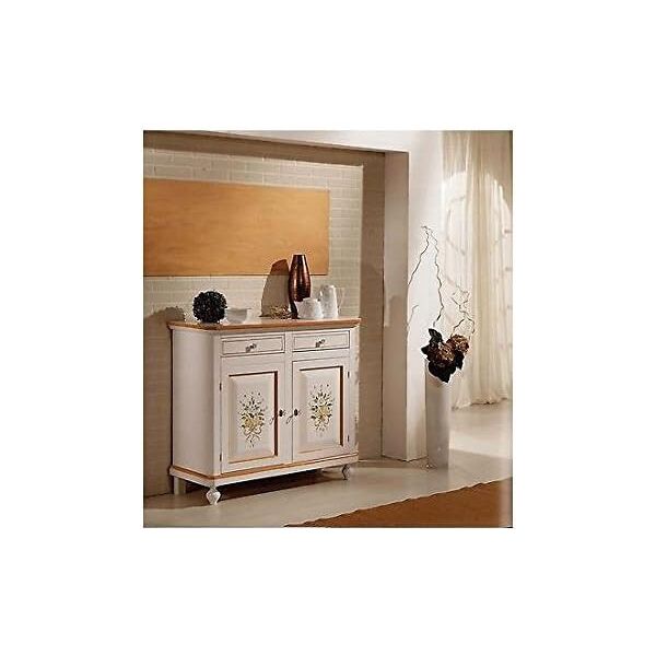 credenza classica in legno bianco decorato filo arancio