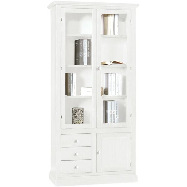 libreria arte povera in legno massello bianco 90x41x186 cm