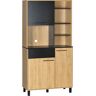 Homcom Mobile Cucina Moderno in Truciolato e Legno di Pino con Cassetti e Ripiani Regolabili, 90x40x180 cm, color Legno e Nero