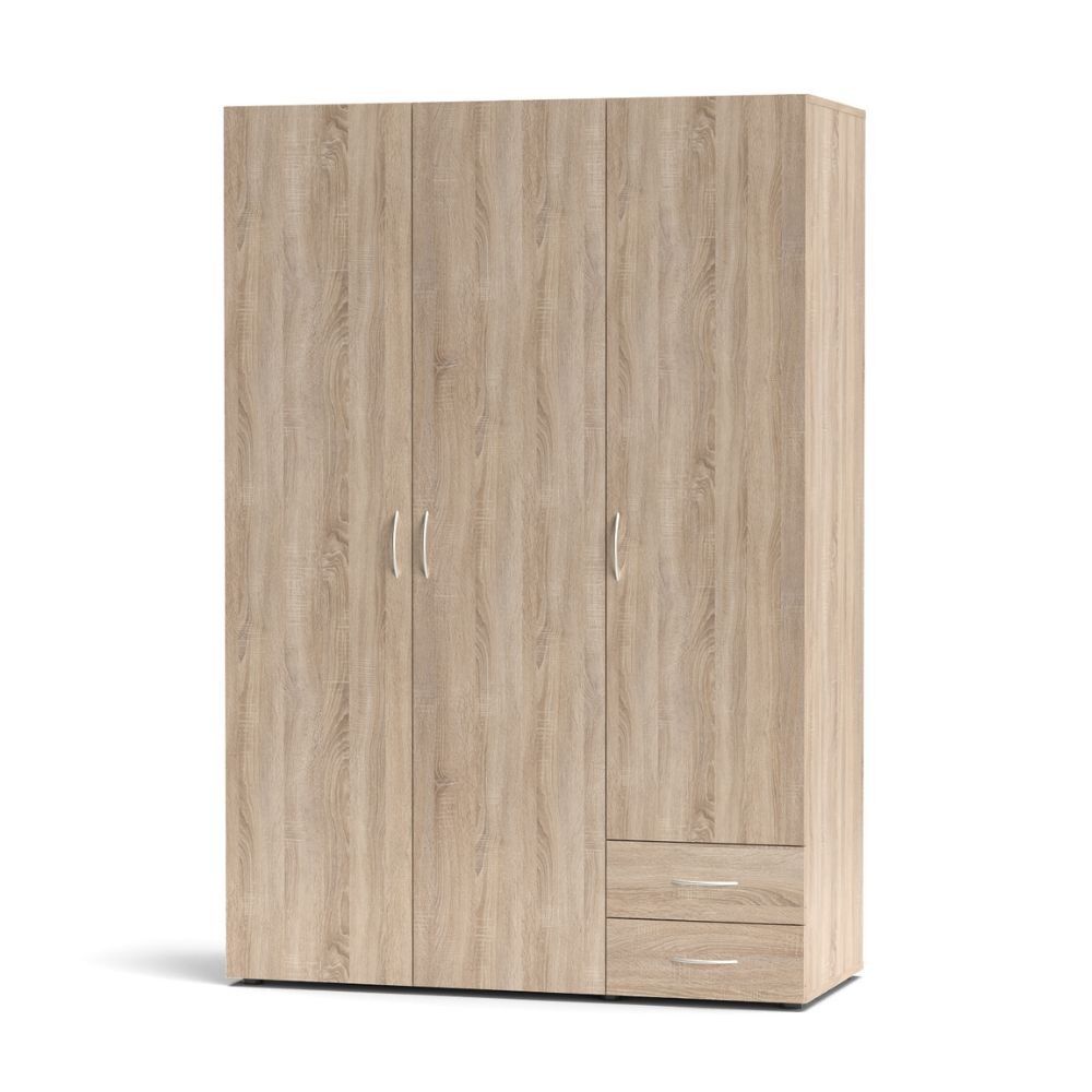 Toscohome Armadio 120x177h cm in legno con tre ante e due cassetti colore rovere sonoma - Seba