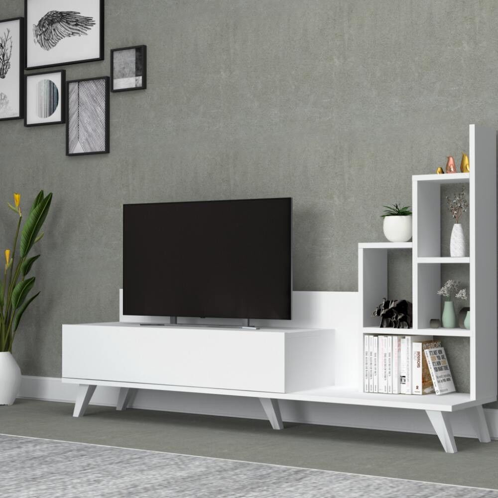 Toscohome Mobile porta Tv 160 cm in legno con libreria colore bianco - Bingo