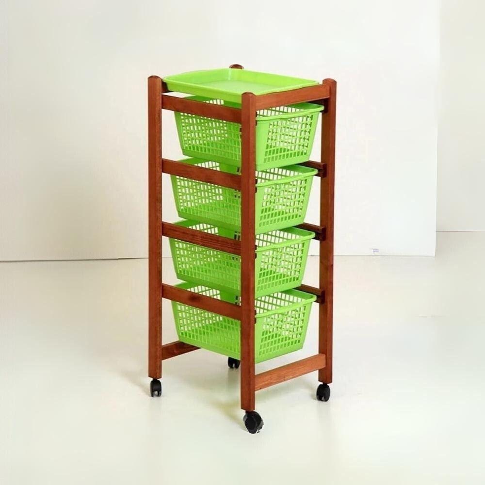 Toscohome Carrello da cucina con cestini estraibili e vassoio ciliegio - Jolly Eco