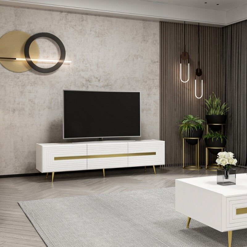 Toscohome Mobile porta TV con ante colore bianco e particolari oro 180 cm - Jose