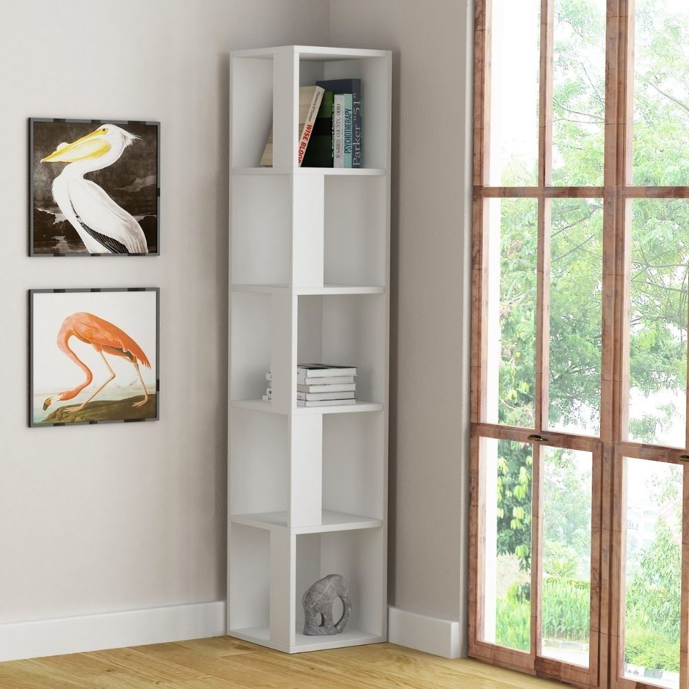 Toscohome Libreria angolare con 5 ripiani colore bianca 31,4x158,9 h cm - Piano