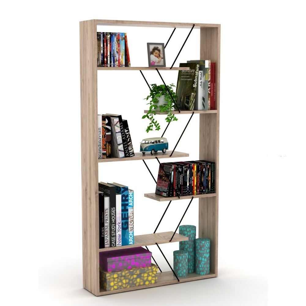 Toscohome Libreria in legno 84x157h cm con struttura in metallo e ripiani colore rovere - Tars