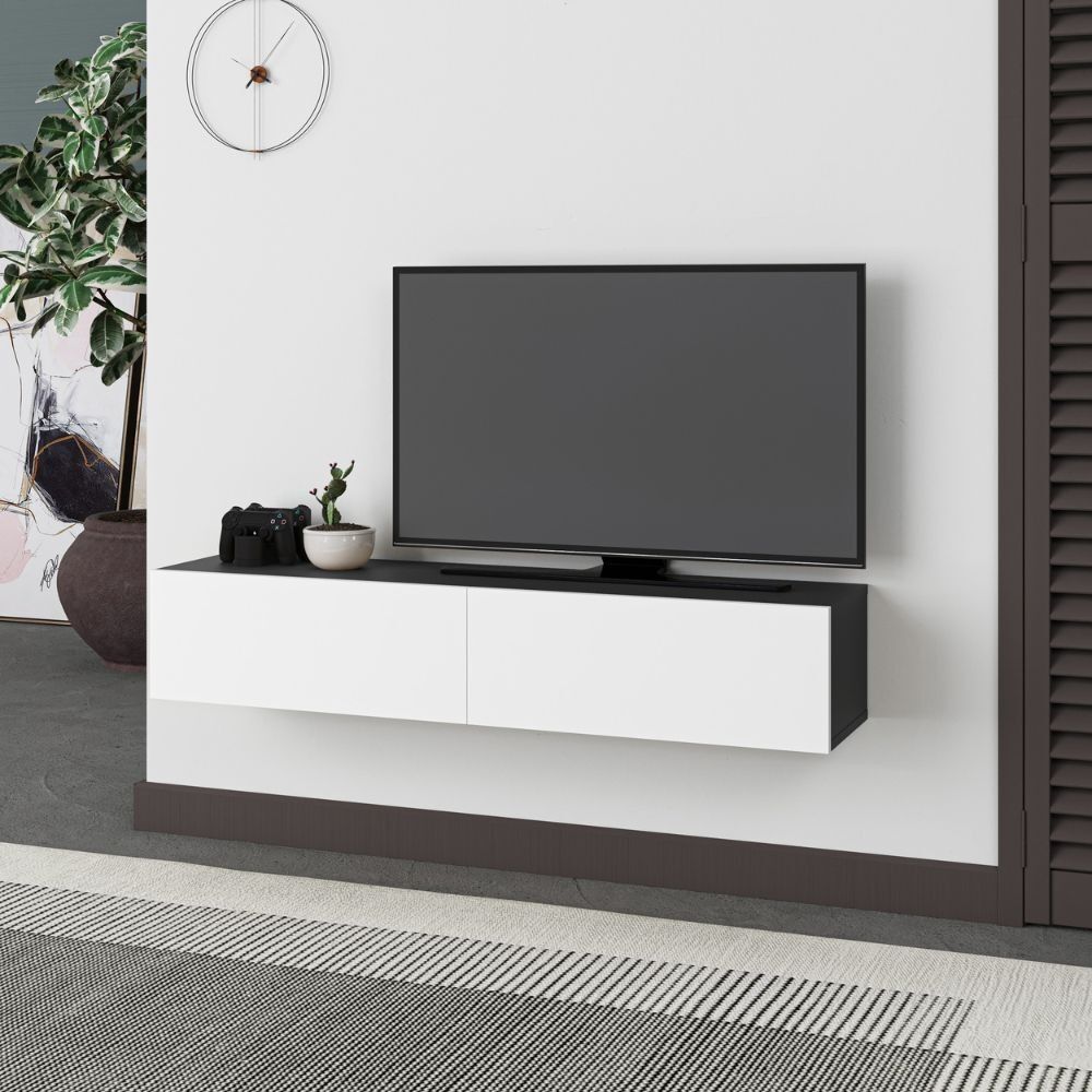 Toscohome Mobile porta TV sospeso 135cm con ante a ribalta colore antracite e bianco - Francy
