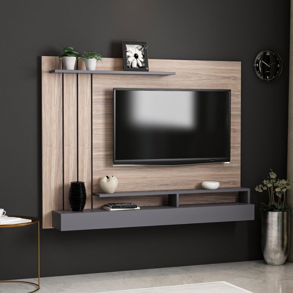 Toscohome Parete attrezzata porta tv colore noce e antracite 157cm - Lawrance