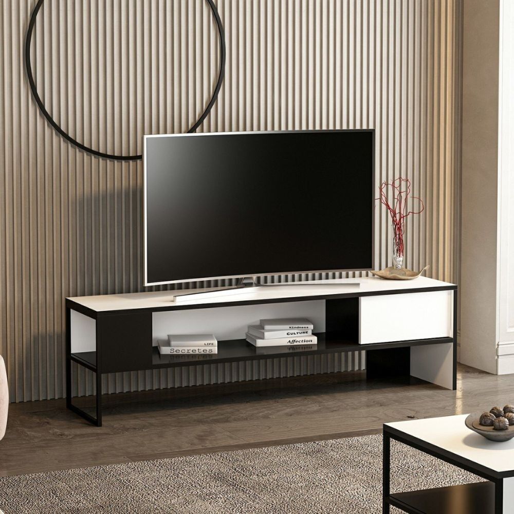 Toscohome Mobile porta tv 150x42h cm struttura in metallo colore bianco e nero - Concordtv