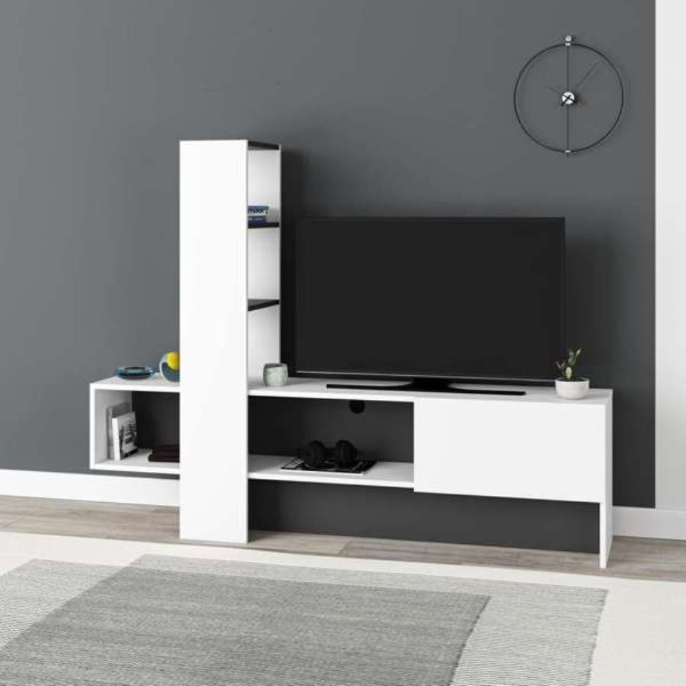 Toscohome Mobile porta TV 180x138h cm con anta a ribalta colore bianco e antracite - Troya