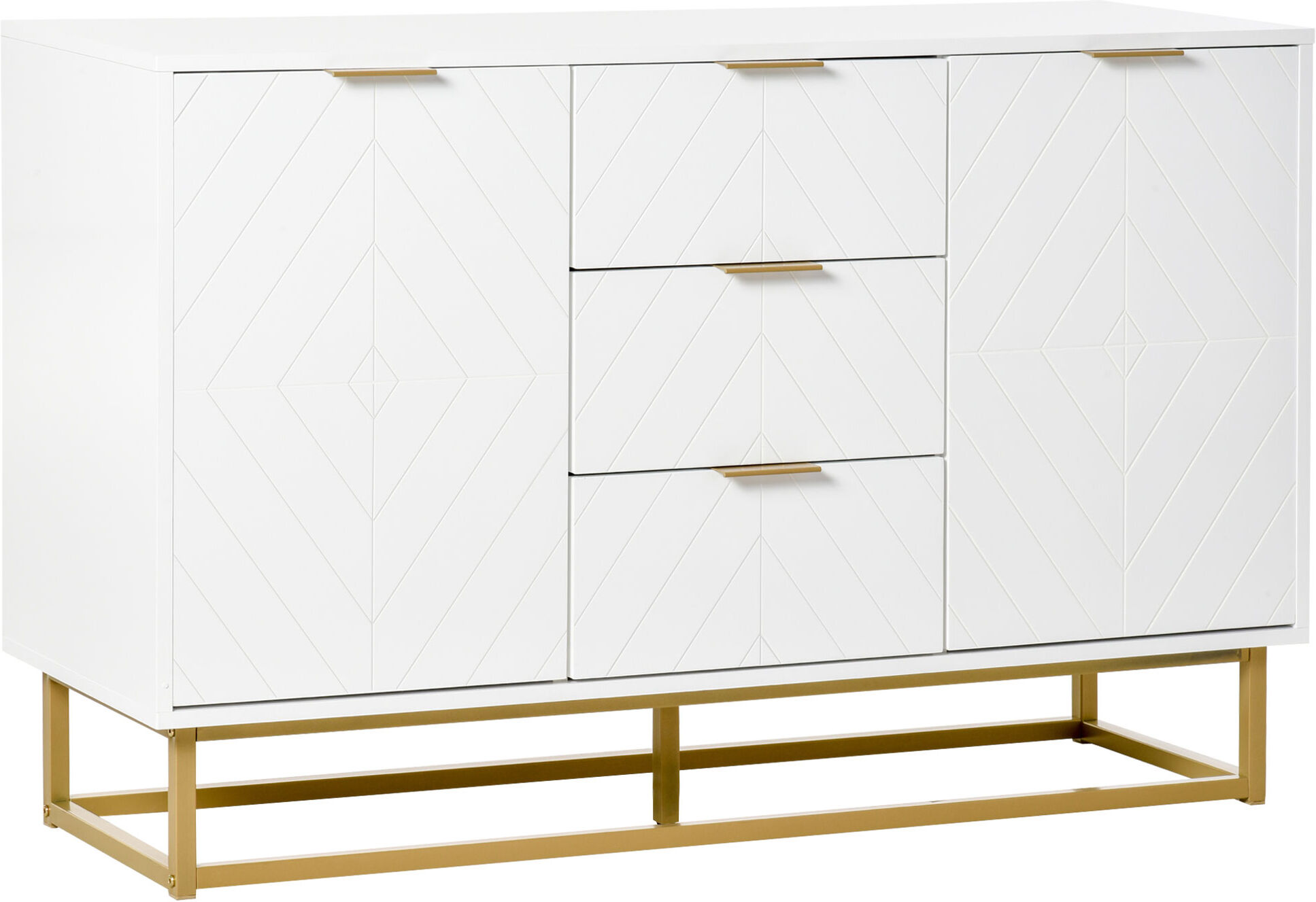 Homcom Credenza Moderna Bianca, Credenza Bassa Buffet per Cucina o Sala da Pranzo con 3 Cassetti e 2 Ante, 120x40x76cm