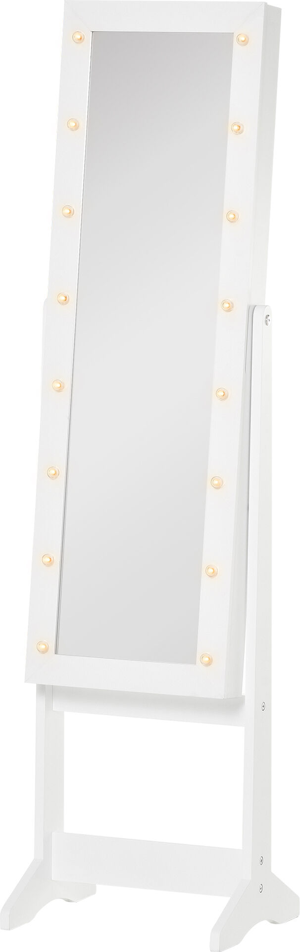 Homcom Armadio Portagioie Portagioielli Specchio Regolabile e Luci LED, Legno, Bianco, 36x30x136 cm