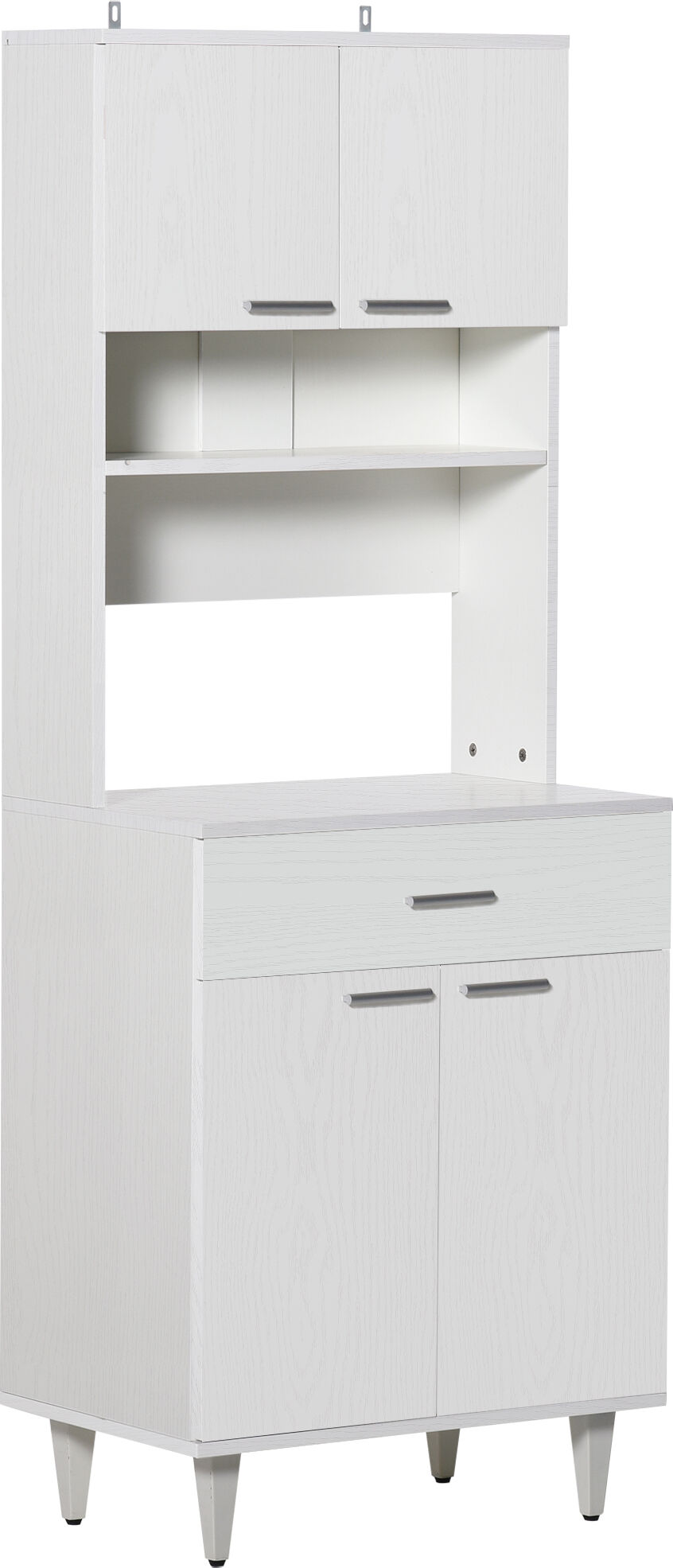 Homcom Credenza Alta da Cucina, Madia Classica Bianca in Legno con 2 Armadietti e 1 Mensola, Bianco, 60x40x160cm