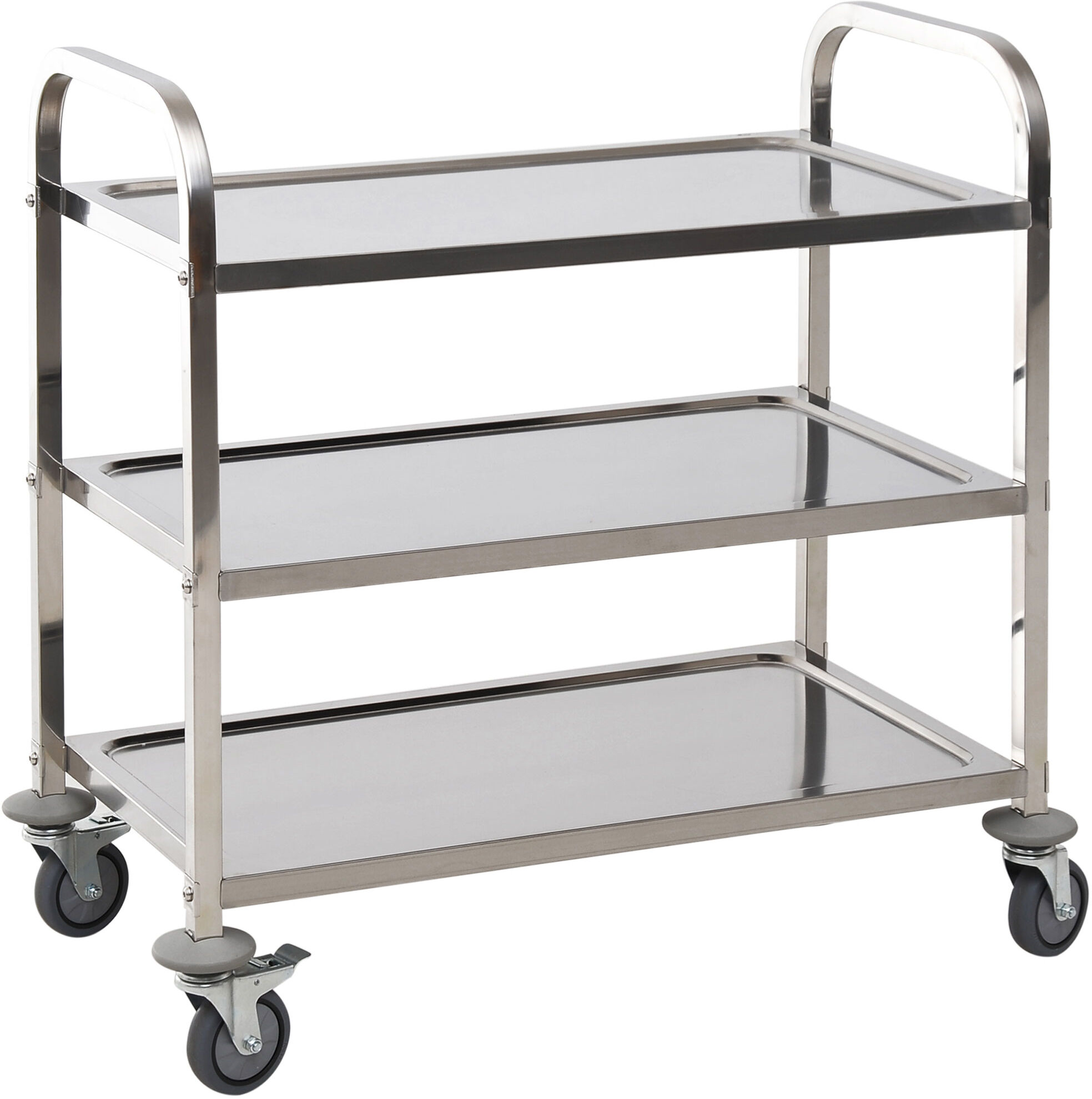 Homcom Carrello da Cucina 3 Ripiani e 4 Ruote con Freni Cuscinetti Anti-Collisione in Acciaio Inossidabile 430 Argento 85x45x90cm