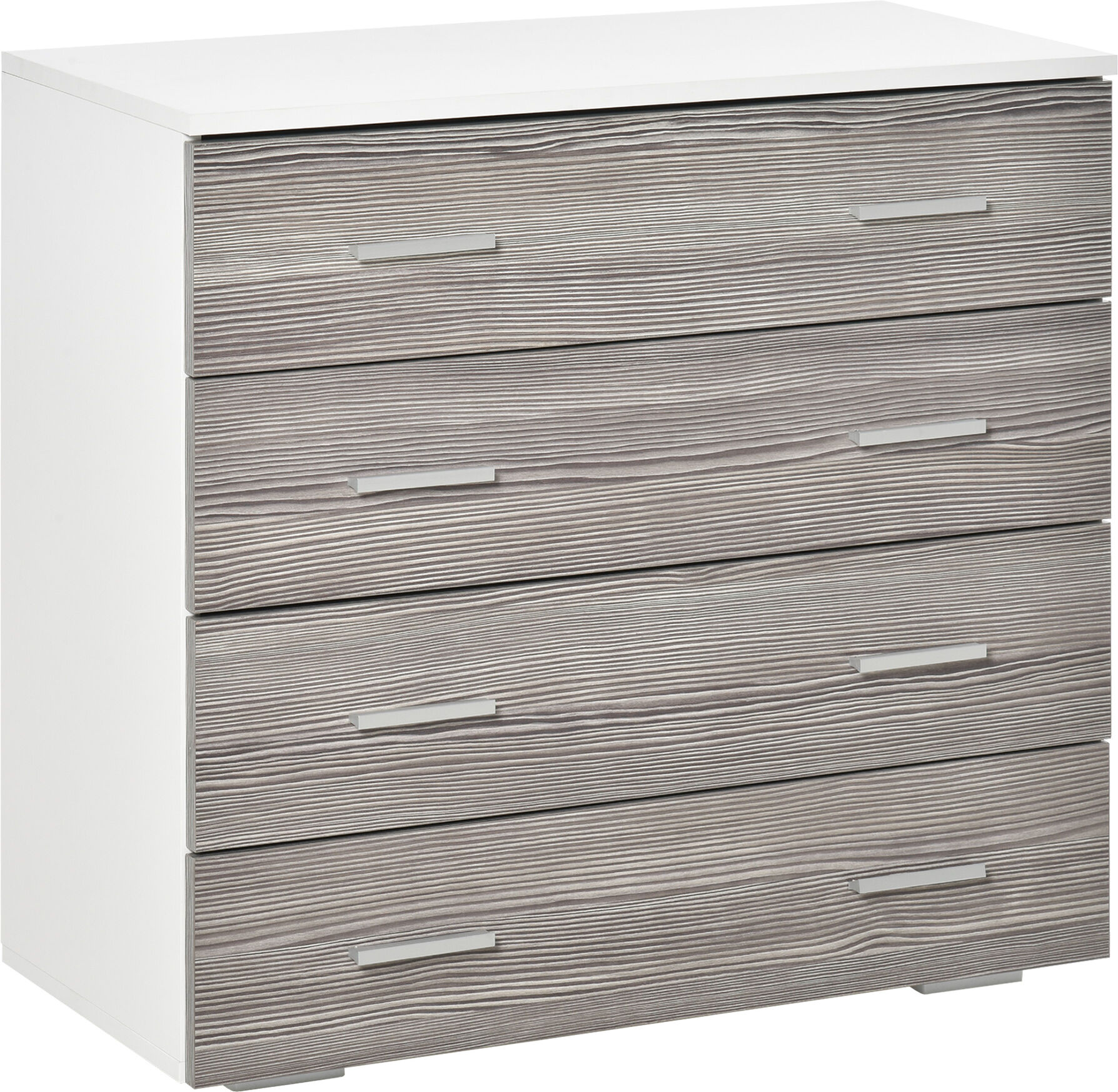 Homcom Cassettiera Moderna 4 Cassetti con Maniglie in Alluminio e Struttura in Legno, 76x35x72cm, Bianco e Grigio