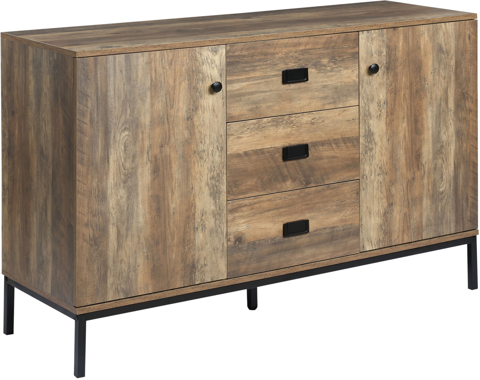 Homcom Credenza Moderna in Truciolato e Metallo con 2 Armadietti a 2 Ante con Ripiani e 3 Cassetti, 120x39.5x77 cm