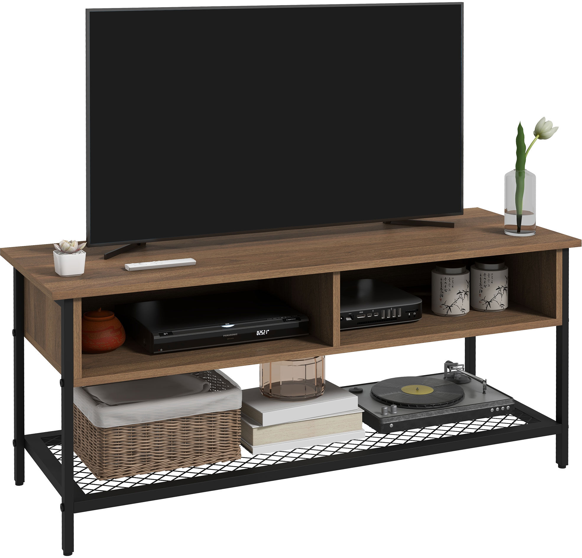 Homcom Mobile Porta TV fino 48" Stile Industriale in Legno e Acciaio, 110x40x48cm, Marrone e Nero