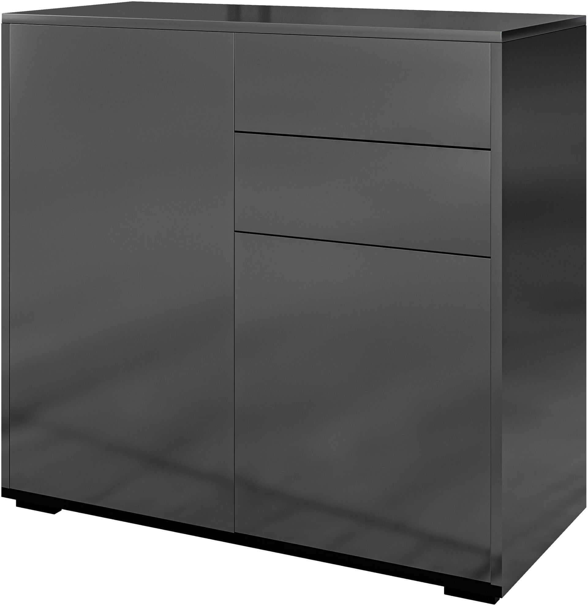 Homcom Credenza Moderna con 2 Armadietti e 2 Cassetti con Apertura a Pressione, 79x36x74cm, Nero Lucido