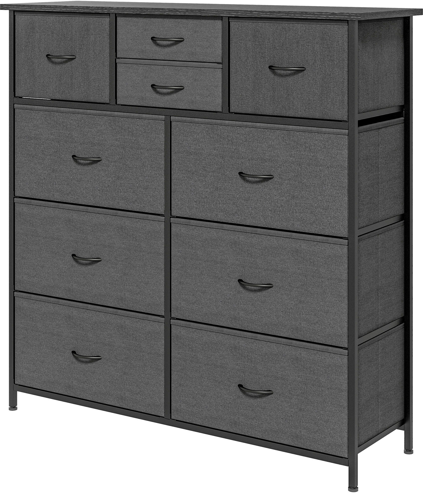 Homcom Cassettiera 10 Cassetti Moderna in Tessuto non Tessuto, Acciaio e MDF, 100x30x100 cm, Nera