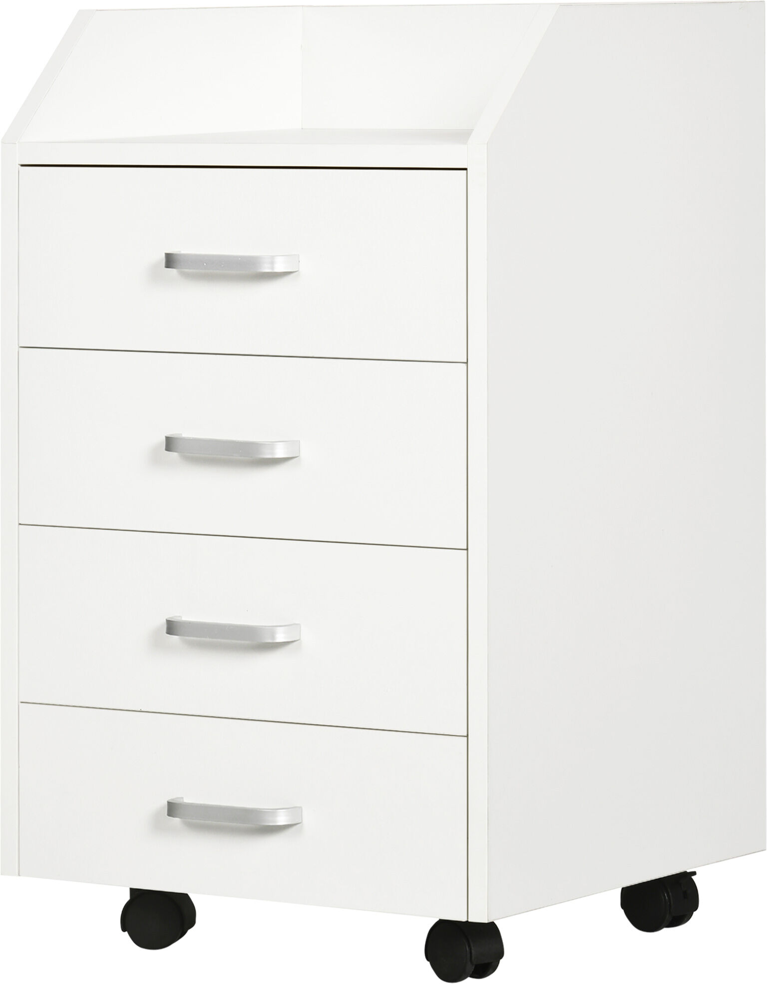 Vinsetto Cassettiera da Ufficio in Legno con 4 Cassetti, Ruote e Bordi Rialzati, 40x36x65cm, Bianco