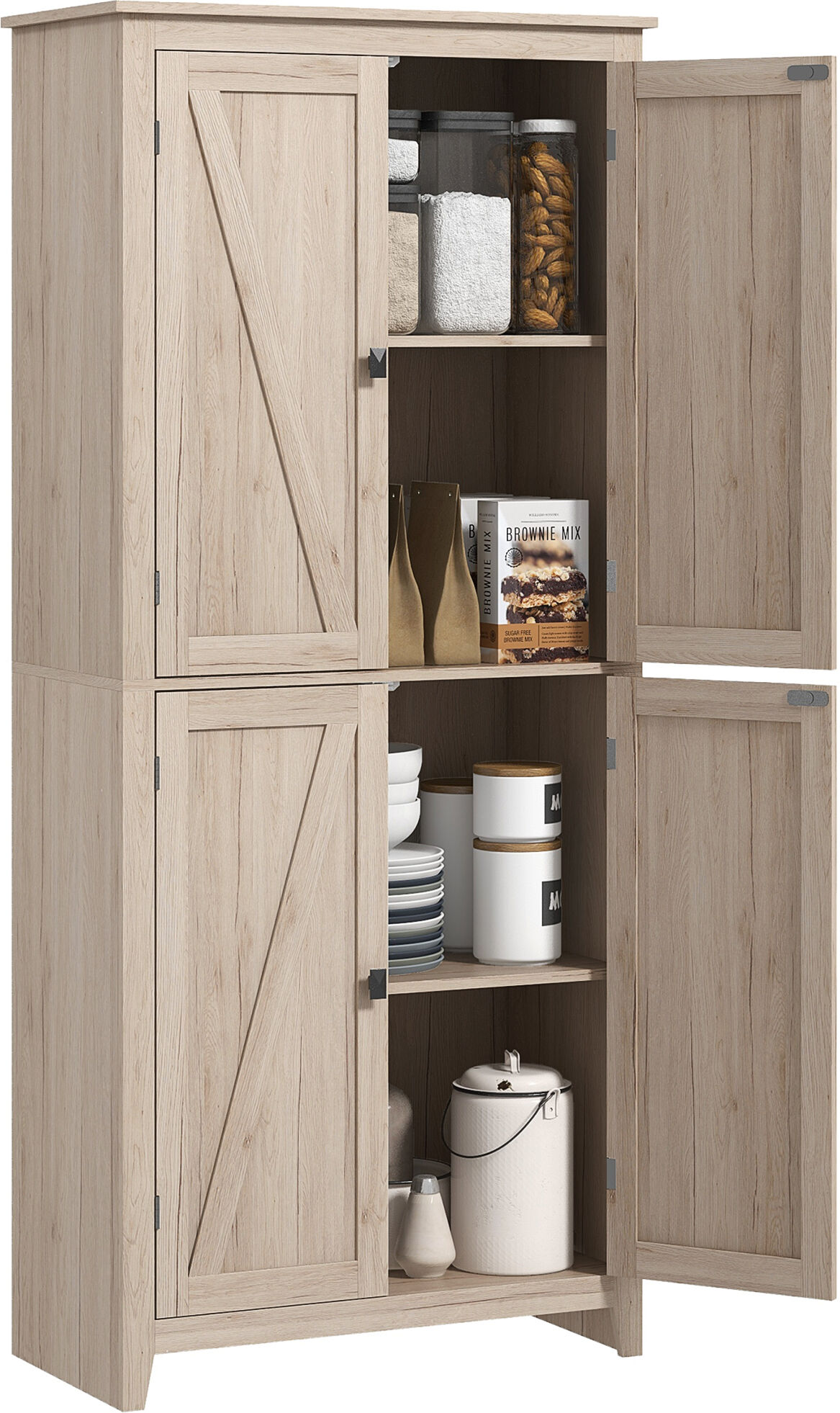 Homcom Mobile Cucina a 4 Ante con Mensole Regolabili e Base Rialzata in Legno 80x40x182cm