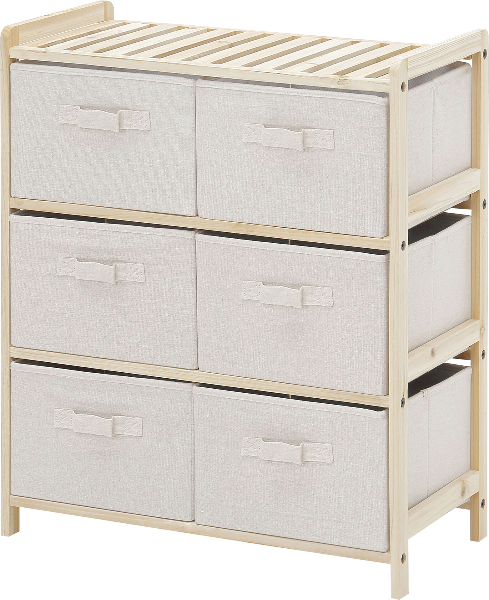 Homcom Cassettiera con 6 Cassetti in Tessuto Beige Pieghevoli ed Estraibili, Mobile Multiuso per Camera o Ingresso in Legno, 59x28x70cm