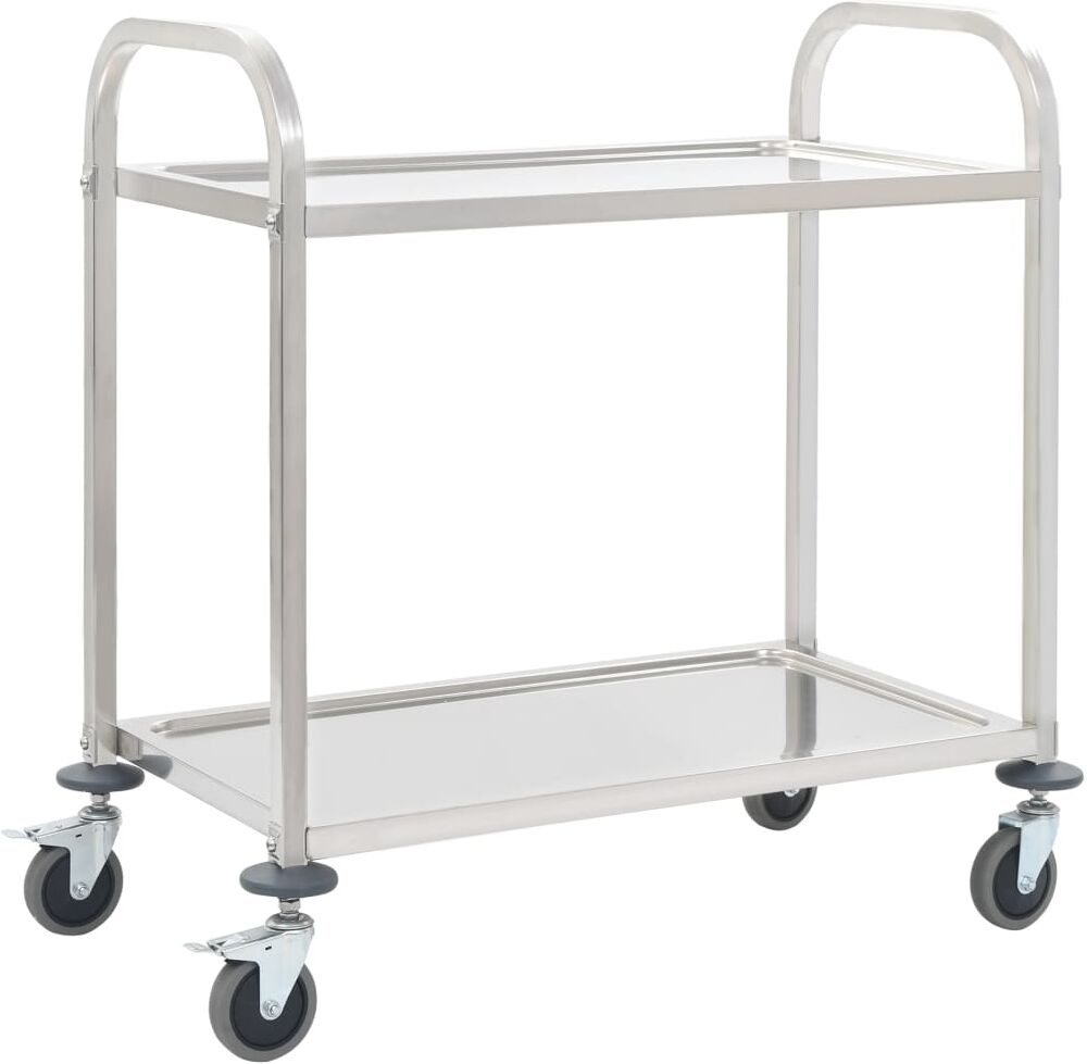 vidaXL Carrello da Cucina a 2 Livelli 96,5x55x90 cm in Acciaio Inox