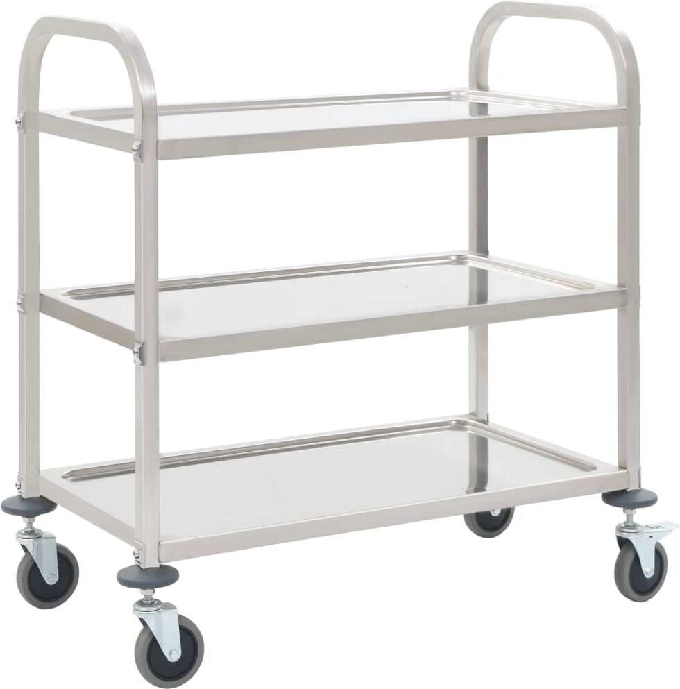 vidaXL Carrello da Cucina a 3 Livelli 96,5x55x90 cm in Acciaio Inox