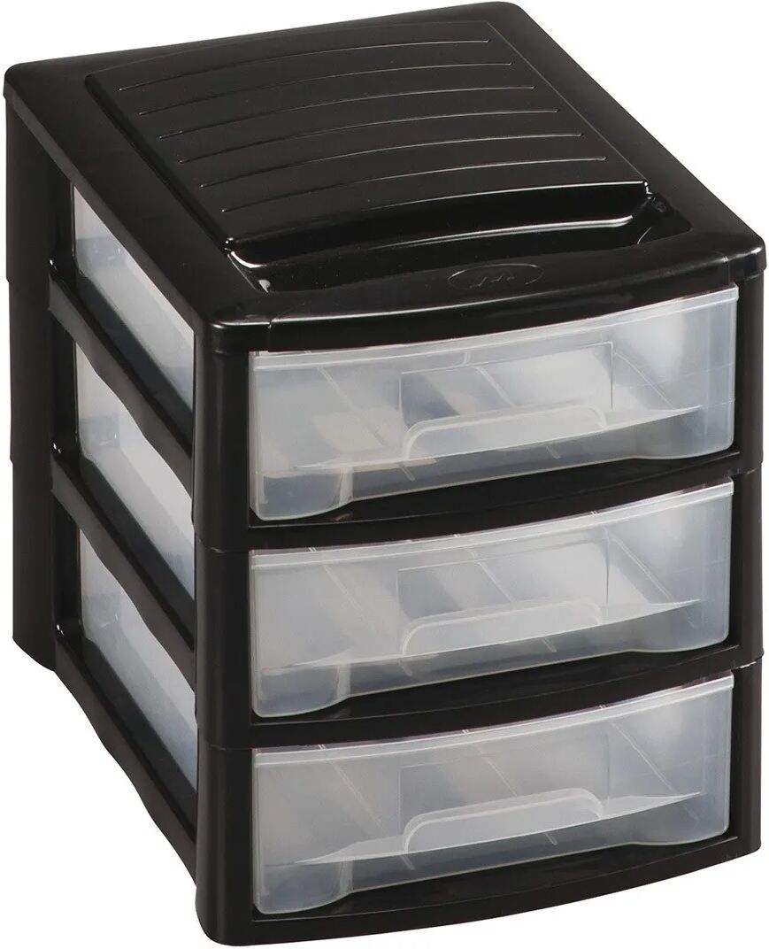 MAZZEI Cassettiera Midi Empire 3 Cassetti 26x29x36 Cm (Lxhxp) Nero E Cassetti Trasparenti