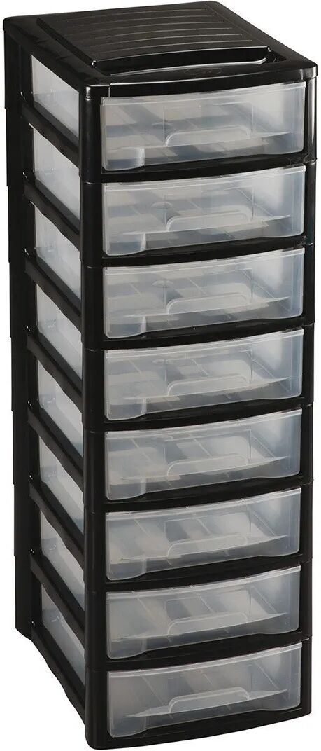 MAZZEI Cassettiera Midi Empire 8 Cassetti 26x67x36 Cm (Lxhxp) Nero E Cassetti Trasparenti