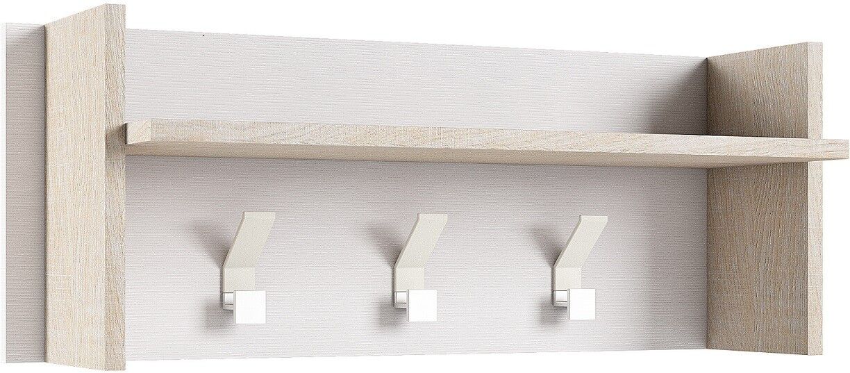 Caesaroo Appendiabiti 90x29 cm Bianco frassinato e Rovere con un ripiano e tre ganci   Rovere e Bianco