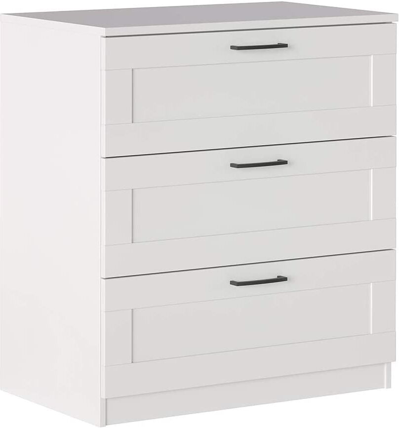 Caesaroo Cassettiera 87 cm Bianco opaco con 3 cassetti serie Helsinki   Bianco