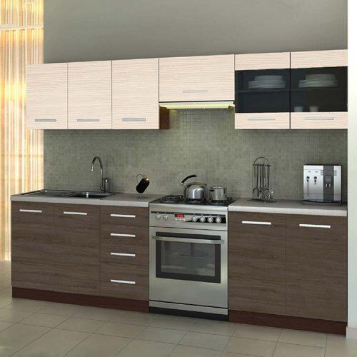 garneroarredamenti Cucina 260cm moderna lineare rovere scuro acacia Marika