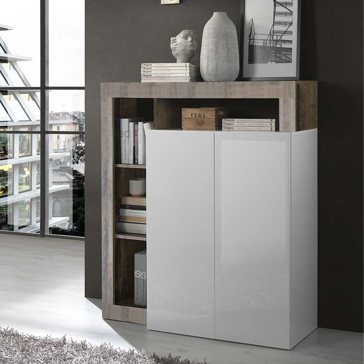 garneroarredamenti Credenza 108x127cm alta 2 ante soggiorno bianco lucido pero Invictus