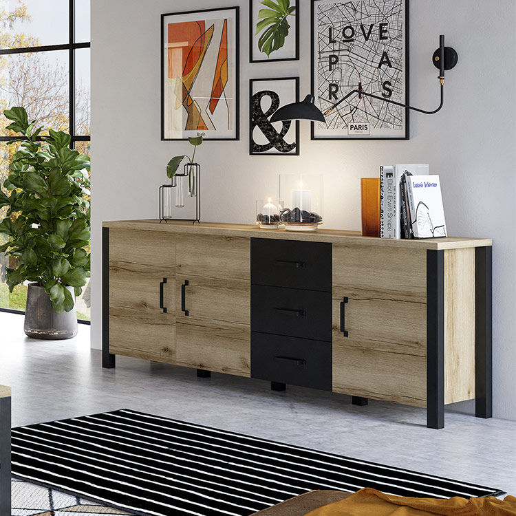 garneroarredamenti Credenza 192x79cm bassa 3 ante rovere nero Nebraska