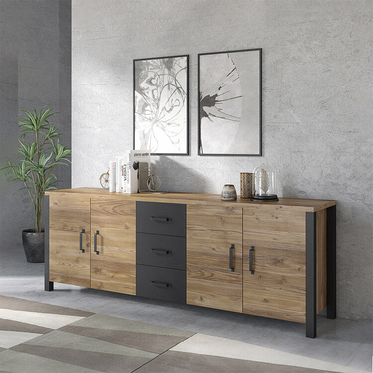 garneroarredamenti Credenza 220x79cm moderna 4 ante quercia nero opaco Nebraska