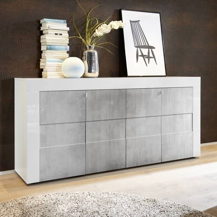 garneroarredamenti Credenza 181x84cm moderna 4 ante bianco lucido e cemento Easy